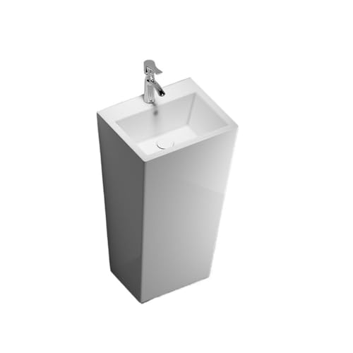ZKALQECNF Badezimmer Einteiliges Standwaschbecken mit silbernem Wasserhahn und Abflussgarnitur, rundes Waschbecken aus weißem Porzellan for Badezimmer Einfache Montage von ZKALQECNF