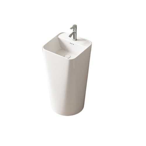 ZKALQECNF Badezimmer Weißes Porzellan-Waschbecken mit Sockel, Kombination mit silbernem Wasserhahn und Abfluss-Set for Badezimmer Einfache Montage von ZKALQECNF