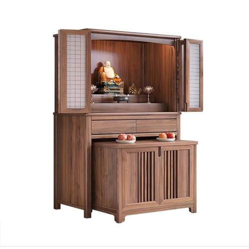 ZKALQECNF Chinesischer Stil Guan Gong-Opfertisch aus schwarzem Walnussholz im neuen chinesischen Stil mit klappbarer Glastür und Buddha-Nischenschrank Schön von ZKALQECNF