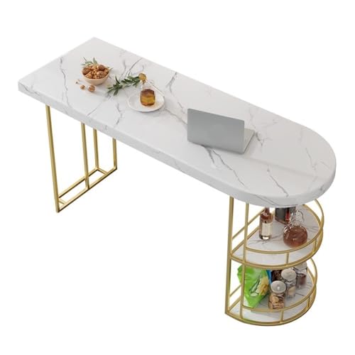 ZKALQECNF Küchentisch Leichter Luxus-Stehtisch aus Marmor mit doppeltem Stauraum, Wohnzimmer-Trennwand, Insel-Stehtisch Cocktailtisch(Gold,140 * 45 * 100cm) von ZKALQECNF