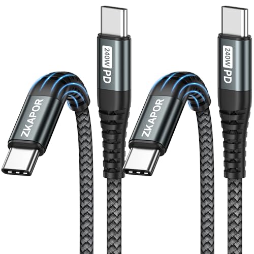 ZKAPOR 240W USB C auf USB C Kabel [2Stück 2M], Type-C auf Type-C kabel PD 3.1 Schnellladekabel Typ C zu C für iPhone 16 Pro Max, iPhone 15, Samsung Galaxy, Pad Pro, Air, Huawei/Mate, Pixel -Grau von ZKAPOR