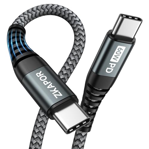 ZKAPOR Lang USB C auf USB C Kabel 2M, USB C Kabel 60W Schnellladekabel USB Typ C für iPhone 15/15 Pro Max, Samsung Galaxy S23 /S22, Pad Pro, Air, Huawei P40 /Mate 60, Pixel -Grau von ZKAPOR