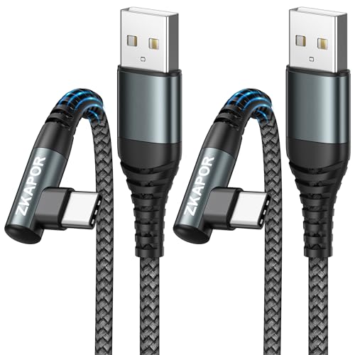 ZKAPOR USB C Kabel [2 Stück 2M] 3.1A, 90 Grad Winkel Ladekabel USB C Schnellladekabel Nylon USB C Ladekabel für Phone 16/15/14 Pro Max, Galaxy S24/S23/S22, Note 20 10, P40/P30, Google Pixel, Xperia von ZKAPOR