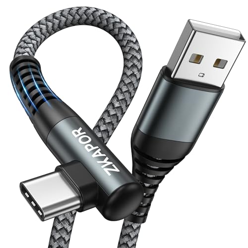 ZKAPOR USB C Kabel 90 Grad Winkel 1M, Ladekabel USB C Nylon Geflochtenes Typ C Ladekabel Schnellladekabel für iPhone 15/15 Pro Max, Samsung Galaxy S23/S22/S21, Note 10, Huawei P40/P30, Google Pixel von ZKAPOR