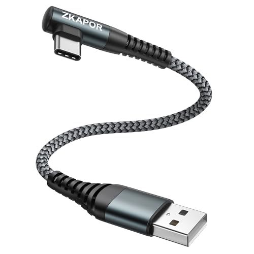 ZKAPOR USB C Kabel 90 Grad Winkel Kurz 15CM, Ladekabel USB C Nylon Geflochtenes Schnellladekabel USB C für Phone 15/15 Pro Max, Samsung Galaxy S24/S23/S22/S21, Note 10, Huawei P40/P30, Google Pixel von ZKAPOR