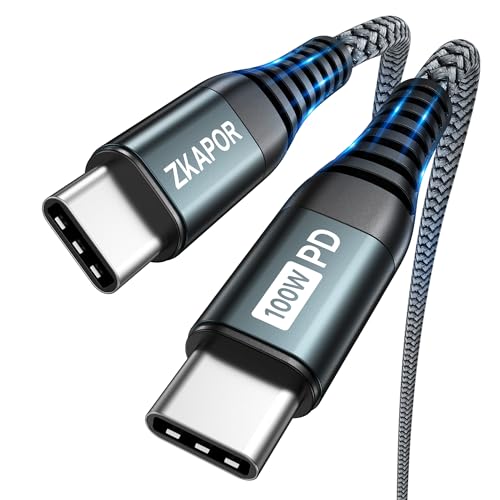 ZKAPOR USB C auf USB C Kabel 1M, USB-C Kabel 100W Nylon Geflochten Schnellladekabel USB C zu USB C für iPhone 15/15 Pro Max, Samsung Galaxy S23 /S22, Pad Pro, Air, Huawei P40 /Mate 60, Pixel -Grau von ZKAPOR