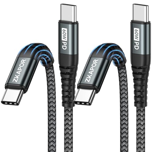 ZKAPOR USB C auf USB C Kabel [2Stück 1M+1M], 60W Typ C Kabel PD 3.0 Schnellladekabel Type C auf Type C Ladekabel für iPhone 15 Pro Max, Samsung Galaxy S24/S23/S22, MacBook, Pad Pro/Air, Huawei -Grau von ZKAPOR