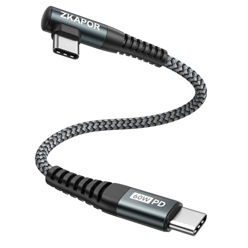 ZKAPOR USB C auf USB C Kabel Kurz 30CM, USB-C Kabel 90 Grad Winkel 60W Schnellladekabel USB Typ C für iPhone 15/15 Pro Max, Samsung Galaxy S23 /S22, Pad Pro, Air, Huawei P40 /Mate 60, Pixel -Grau von ZKAPOR