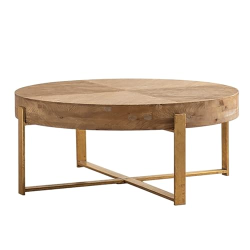 Rund Holz Couchtisch für Wohnzimmer - Kreisförmige Holzbeistelltische mit Goldfarbenen Metallbeinen, Rustikale Vintage-Seite, Einfache Montage Rund Holz Couchtisch für Wohnzimmer - Kreisförmige Holzbeistelltische mit Goldfarbenen Metallbeinen, Rustikale Vintage-Seite, Einfache Montage von ZKBDBWTR