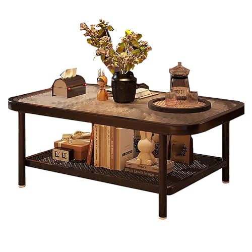 ZKBDBWTR 2-Stufiger Couchtisch, Esstisch mit Tischplatte aus Gehärtetem Glas und Ablagefläche aus Eisen, Rechteckiger Sofatisch für das Wohnzimmer(Black,90cm/35.4in) von ZKBDBWTR