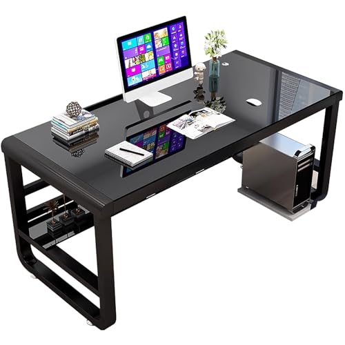 ZKBDBWTR Computertisch aus Gehärtetem Glas mit Ablagefächern, Moderner Einfacher Gaming-Schreibtisch, PC-Schreibtisch(Black,80cm/31.4in) von ZKBDBWTR