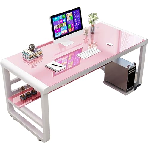 ZKBDBWTR Computertisch aus Gehärtetem Glas mit Ablagefächern, Moderner Einfacher Gaming-Schreibtisch, PC-Schreibtisch(Pink,80cm/31.4in) von ZKBDBWTR