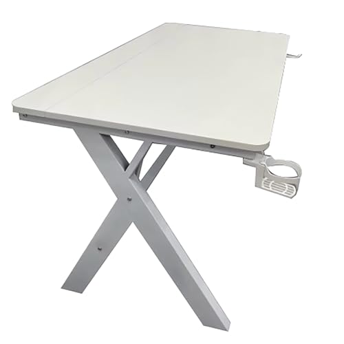 ZKBDBWTR Computertisch aus Kohlefaser, Gaming-Schreibtisch mit X-Beinen, Getränkehalter und Kopfhörerhaken, geräumige, einfach zu montierende Workstation(White,100cm/39.3in) von ZKBDBWTR