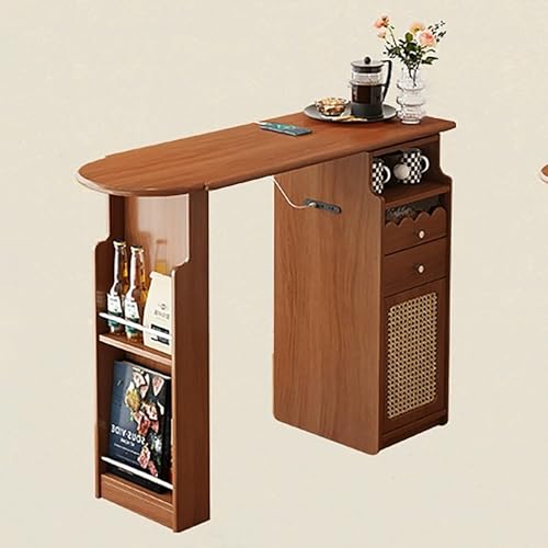 ZKBDBWTR Drehbarer Bartisch aus Vintage-Massivholz mit Aufbewahrungsschrank – Schmaler Konsolentisch für Wohnzimmer, Wohnung oder Küche, Beistelltisch-Trennwand von ZKBDBWTR