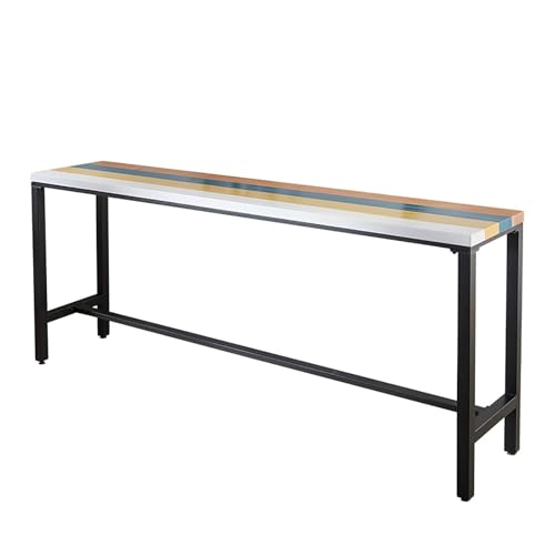 ZKBDBWTR Farbenfroher Stehtisch aus Massivholz mit Schmiedeeisernen Beinen, Rustikaler Rechteckiger Couchtisch, Stabiler Kücheninsel-Hochtisch für Café, Bar(140cm/55.1in) von ZKBDBWTR