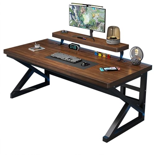 ZKBDBWTR Gaming Schreibtisch, Moderner, Einfacher Computertisch aus Holz, Metallrahmen für das Home-Office-Schlafzimmer – Zocker Tisch für Studenten(Brown,120cm/47.2in) von ZKBDBWTR