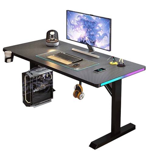 ZKBDBWTR Gaming-Schreibtisch aus Massivholz mit RGB-Beleuchtung, höhenverstellbar, Zwei-Personen-Schreibtisch aus Kohlefaser for das Homeoffice und PC-Gaming-Tisch(Black,120cm/47.2in) von ZKBDBWTR