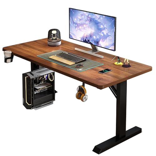 ZKBDBWTR Gaming-Schreibtisch aus Massivholz mit RGB-Beleuchtung, höhenverstellbar, Zwei-Personen-Schreibtisch aus Kohlefaser for das Homeoffice und PC-Gaming-Tisch(Brown,120cm/47.2in) von ZKBDBWTR