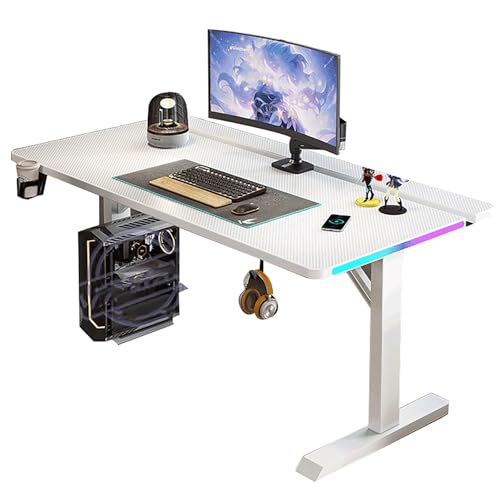 ZKBDBWTR Gaming-Schreibtisch aus Massivholz mit RGB-Beleuchtung, höhenverstellbar, Zwei-Personen-Schreibtisch aus Kohlefaser for das Homeoffice und PC-Gaming-Tisch(White,120cm/47.2in) von ZKBDBWTR