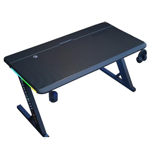 ZKBDBWTR RGB-Gaming Schreibtisch mit Carbonfaser-Desktop, PC-Tisch mit Z-Förmigen Stahlbeinen, Ergonomischer Zocker Tisch für Home Office und Schlafzimmer(Black,100cm/39.3in) von ZKBDBWTR
