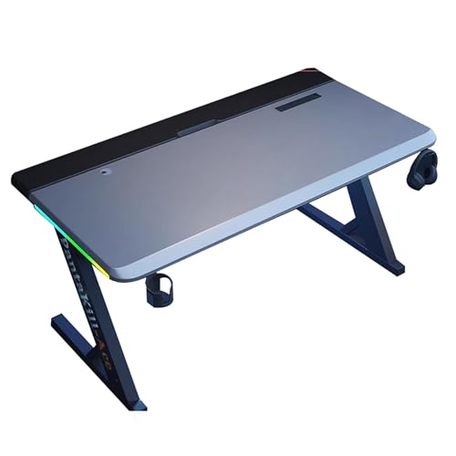 ZKBDBWTR RGB-Gaming Schreibtisch mit Carbonfaser-Desktop, PC-Tisch mit Z-Förmigen Stahlbeinen, Ergonomischer Zocker Tisch für Home Office und Schlafzimmer(Silver,100cm/39.3in) von ZKBDBWTR