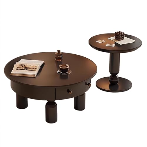 ZKBDBWTR Retro Semi-Wohnzimmertisch klein 2er-Set - Runder Beistelltisch, Couch-Mitteltisch für Wohnzimmer, Schlafzimmer, Wohnung und kleine Räume(Black) von ZKBDBWTR