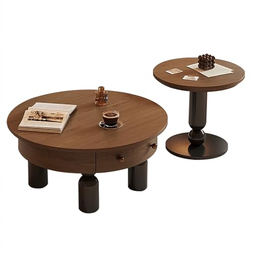 ZKBDBWTR Retro Semi-Wohnzimmertisch klein 2er-Set - Runder Beistelltisch, Couch-Mitteltisch für Wohnzimmer, Schlafzimmer, Wohnung und kleine Räume(Brown) von ZKBDBWTR