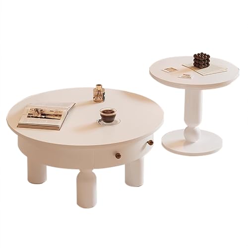 ZKBDBWTR Retro Semi-Wohnzimmertisch klein 2er-Set - Runder Beistelltisch, Couch-Mitteltisch für Wohnzimmer, Schlafzimmer, Wohnung und kleine Räume(White) von ZKBDBWTR
