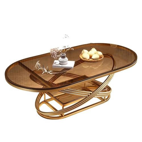 ZKBDBWTR Runder Couchtisch, Mitteltisch mit Stauraum, Beistelltische mit Stabilem Metallrahmen und Gehärtetem Glas, Tisch Wohnzimmer Klein fürs Esszimmer(Brown,130cm/55.1in) von ZKBDBWTR