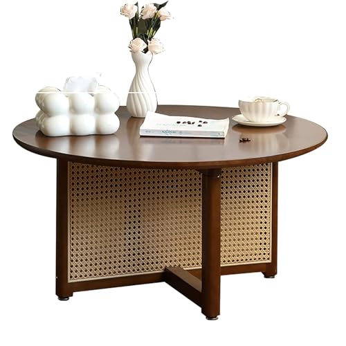 ZKBDBWTR Runder Couchtisch aus Rattan, Moderner Beistelltisch mit Rattansockel, Funktionelle Wohnzimmertische, Sofa Tische Wohnzimmer für die Wohndekoration von ZKBDBWTR