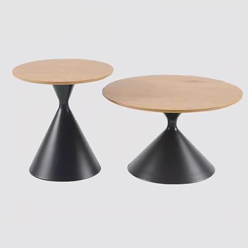 ZKBDBWTR Runder Couchtisch im Creme-Stil, Beistelltisch 2er-Set, Teetisch, Eichenholzplatte, Metallkegelfuß, Kleiner wohnzimmertisch für Wohnzimmer(Black) von ZKBDBWTR