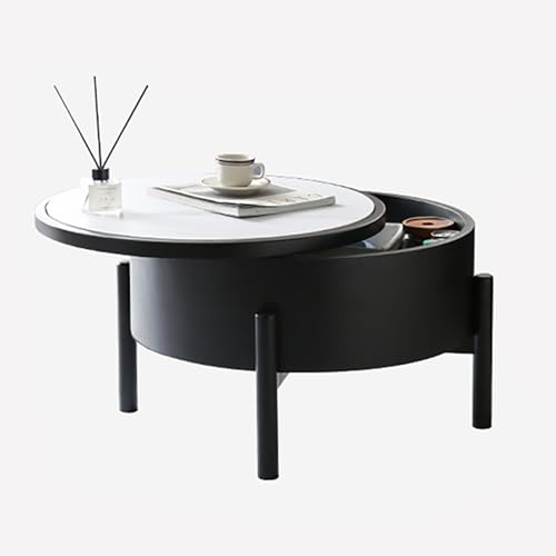 ZKBDBWTR Runder Couchtisch mit Drehbarem Tablett und Verstecktem Stauraum, Runder Mitteltisch aus Holz mit Metallbeinen, Moderne Klein Tisch Wohnzimmer von ZKBDBWTR
