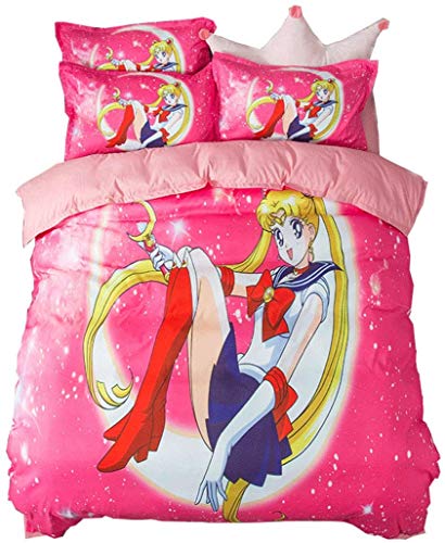 ZKDT Anime Bettbezug, dreiteiliger Mikrofaseranzug mit Reißverschluss 135 x 200 cm + 50 x 75 cm / 80 + 80 Kissenbezug (Stil 6,135x200cm+50x75cm x2) von ZKDT