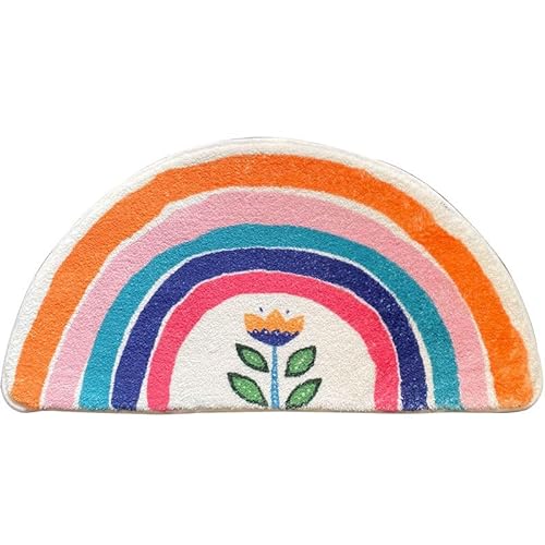 Badematte Regenbogen Rutschfest Schnell Saugfähig Maschinenwaschbar Duschmatte Verdickter Kurzflor Super Weich Nass und Trocken Trennung Badematten für Badezimmer Badewanne Regenbogen Blume 50*80cm von ZKFDP