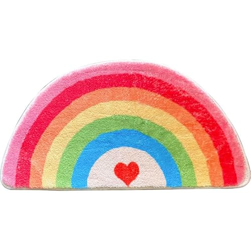 rutschfeste Badematte,schnell absorbierende Duschmatte in Regenbogenfarben,Dicke, kurzflorige,superweiche Badewannen-Trocken- und Nasstrenn-Bodenmatte für Badezimmer, Badewanne, Küche usw.60 x 90 cm. von ZKFDP