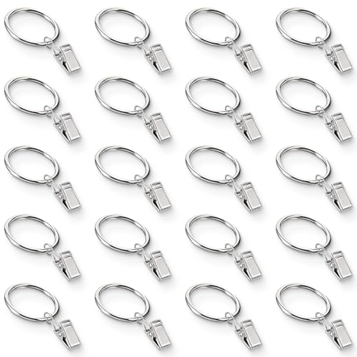 20 Stück Metall Vorhangringe Gardinenringe mit Clips Vorhang, Stainless Hanging Ring Clip,32mm Innendurchmesser,Metal Curtain Clip Rod Curtain Rings with Clips für Fenster Tür Duschvorhänge von ZKGYUS