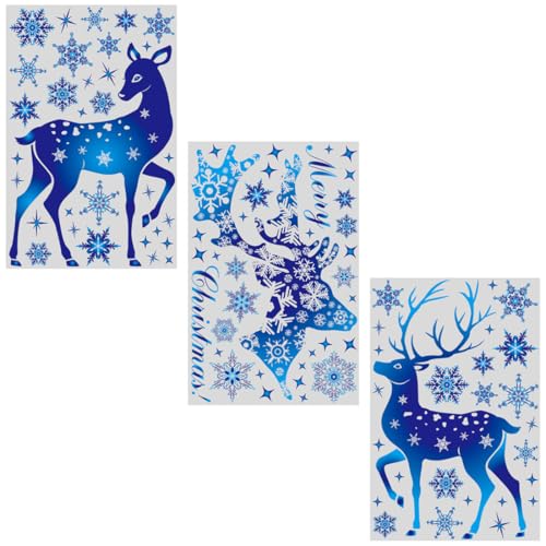 ZKGYUS 3 Blättern Fensterbilder Weihnachten, Abnehmbare Fensterdeko, Statisch Haftende PVC Aufkleber, fenstersticker Weihnachten mit Weihnachtselch, für Winter Fenster Weihnachten Deko von ZKGYUS