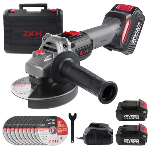 ZKH Akku Winkelschleifer 125 mm, 20V Winkelschleifer mit 2x 4.0Ah Batterien, 8500U/min Bürstenloser Motor Trennschleifer,10 Trennscheiben zum Schleifen,Schneiden und Polieren von ZKH