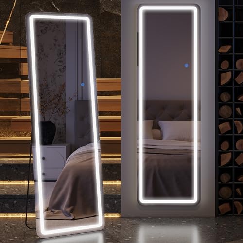 ZKIODV Standspiegel Ganzkörperspiegel mit Beleuchtung, 160 X 50 LED Spiegel Groß, Großer Wandspiegel, Spiegel Ganzkörper mit Ständer, Stehspiegel für Schlafzimmer, Wohnzimmer, Flur (Schwarz) von ZKIODV