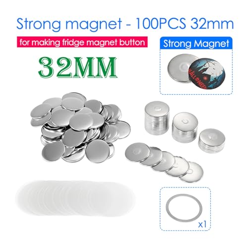 ZKLGS 50/100Set 25/32/37/44/58mm Magnet Kühlschrank Button DIY Herstellung Materialien for Button Maker Herstellung Kühlschrank Magnete Abzeichen Set(100pcs 32mm) von ZKLGS