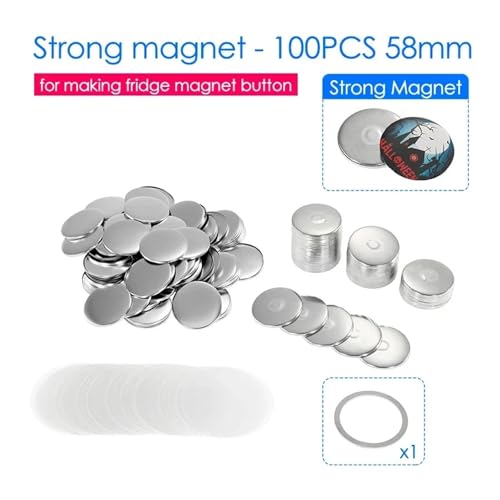 ZKLGS 50/100Set 25/32/37/44/58mm Magnet Kühlschrank Button DIY Herstellung Materialien for Button Maker Herstellung Kühlschrank Magnete Abzeichen Set(Strong Magnet 58mm) von ZKLGS