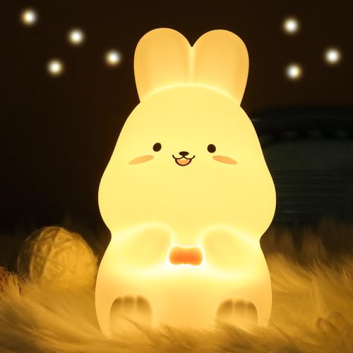 ZKLiLi Bunny Nachtlicht für Kinder, Nette Tier Nachtlampe für Kindergarten, Kawaii Squishy Silikon Bunny Touch Lichter, Tragbar mit USB wiederaufladbar, Geschenke für Baby Mädchen und Jungen von ZKLiLi