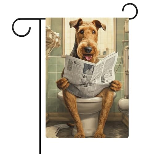 Airedale Terrier auf der WC-Flagge, für den Außenbereich, Garten, beliebte, moderne dekorative Designs, 30 x 45 cm von ZKMBMU