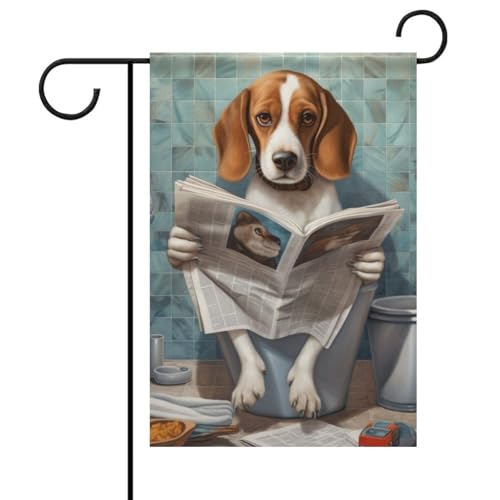 Beagle sitzt auf der Toilette und liest Zeitungsflagge, Outdoor, Garten, beliebte, moderne dekorative Designs, Einheitsgröße Beagle sitzt auf der Toilette und liest Zeitungsflagge, Outdoor, Garten, beliebte, moderne dekorative Designs, Einheitsgröße von ZKMBMU