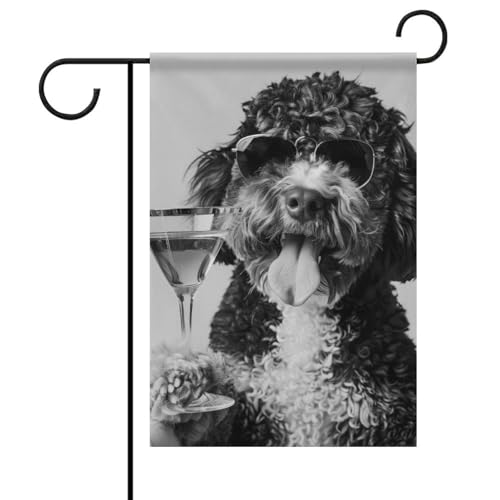Bernedoodle Holding Cocktail Wandkunst, Schwarz-Weiß-Druck Flagge Outdoor Garten Beliebte Moderne Dekorative Designs Stil Einheitsgröße Bernedoodle Holding Cocktail Wandkunst, Schwarz-Weiß-Druck Flagge Outdoor Garten Beliebte Moderne Dekorative Designs Stil Einheitsgröße von ZKMBMU