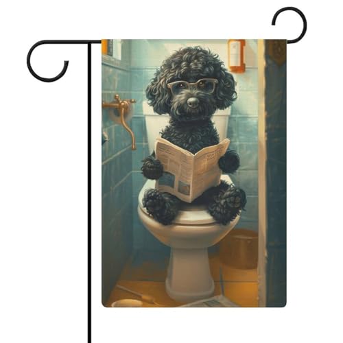 Bernedoodle sitzend auf der Toilette und beim Lesen der Zeitung, für den Außenbereich, Garten, beliebte, moderne dekorative Designs, 30 x 45 cm von ZKMBMU