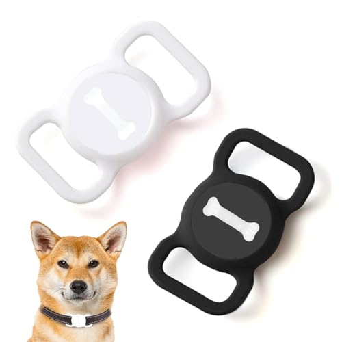 AirTag Hundehalsband Halter, 2 Stück Air Tag Katze GPS Hülle, Anti-Lost Haustier Tracker Halsband Kompatibel mit Apple Item Finder, Silikon iTag Locator Schutzhülle Geschirr Rucksack Gürtelschlaufe von ZKSXOA