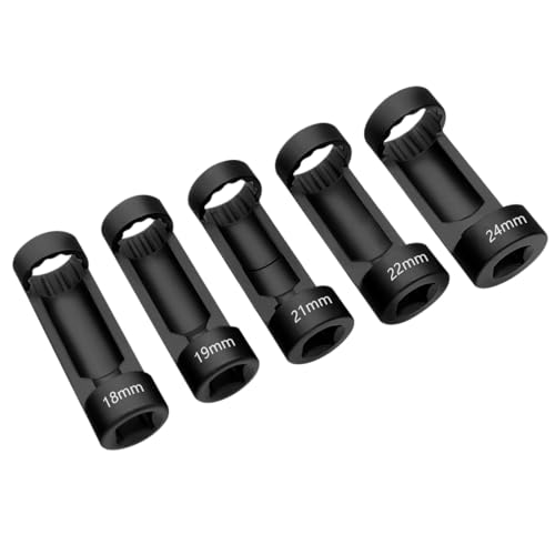 ZKTOOL 5-teiliges Set für Federbeinmutter-Nusseinsätze in den Größen 18MM 19 MM 21MM 22MM 24MM, Stoßdämpfer-Muttern-Steckschlüssel-Set, Werkzeug zum Entfernen der Stoßdämpfer-Stoßdämpfer-Mutter von ZKTOOL
