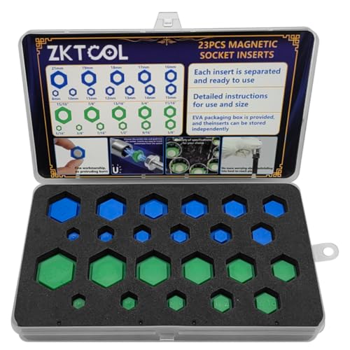 ZKTOOL Magnetische Steckschlüsseleinsätze für SAE und metrisch, 5/16 Zoll - 15/16 Zoll, 8 mm - 21 mm, universeller magnetischer Stecknusskopf, geteilte Hülse, 23 Stück ZKTOOL Magnetische Steckschlüsseleinsätze für SAE und metrisch, 5/16 Zoll - 15/16 Zoll, 8 mm - 21 mm, universeller magnetischer Stecknusskopf, geteilte Hülse, 23 Stück von ZKTOOL