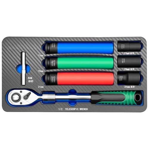 ZKTOOL Schlag-Steckschlüssel, 1,27 cm Ratschenschlüssel, 1,27 cm langer Schlag-Stecknuss, 17 mm, 19 mm, 21 mm, Bolzenausdreher-Set 17 mm, 19 mm, 21 mm und Schlagstift, 8 Stück ZKTOOL Schlag-Steckschlüssel, 1,27 cm Ratschenschlüssel, 1,27 cm langer Schlag-Stecknuss, 17 mm, 19 mm, 21 mm, Bolzenausdreher-Set 17 mm, 19 mm, 21 mm und Schlagstift, 8 Stück von ZKTOOL